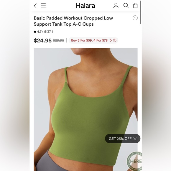HALARA Other - Halara Size Small NWT Green Basic Padded Workout Cropped Tank Top A-C Cups